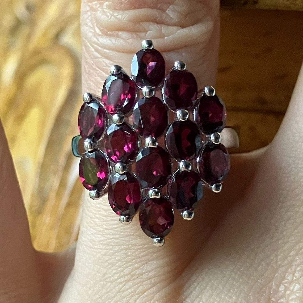 Natural Rhodolite Garnet Sterling Silver Cocktail Ring Size 6.75